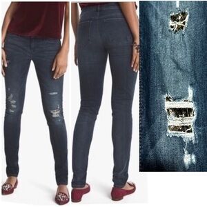 WHBM Silver Sequin Embellished Distressed Skinny Jeans 4